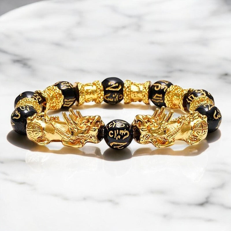 Double Pixiu Black Obsidian Bracelet