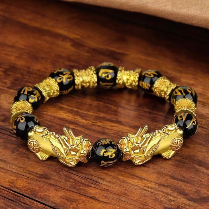 Double Pixiu Black Obsidian Bracelet