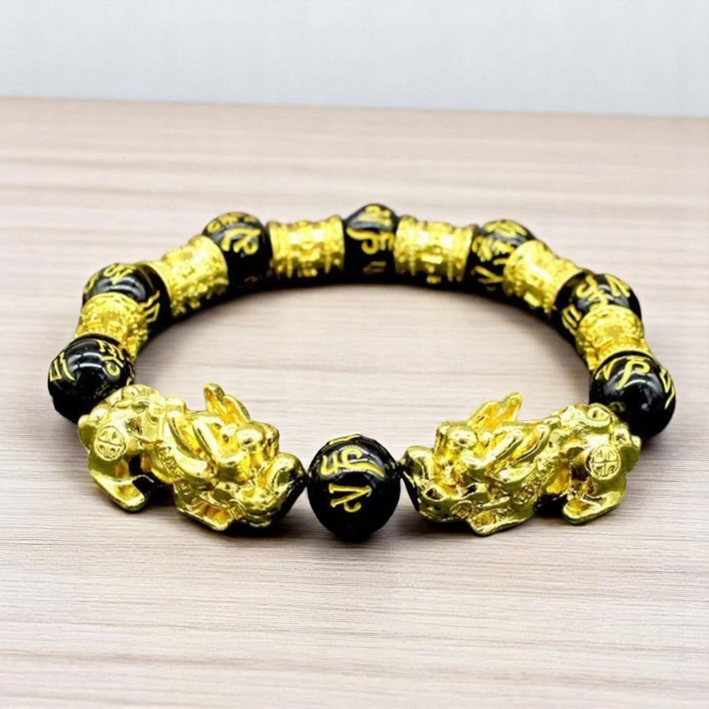 Double Pixiu Black Obsidian Bracelet
