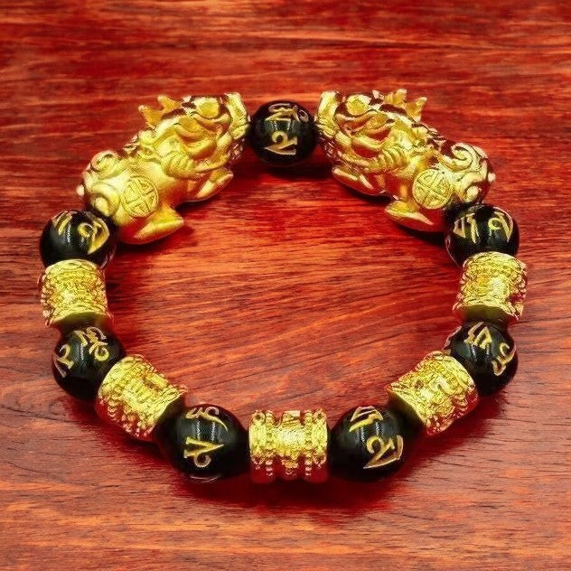 Double Pixiu Black Obsidian Bracelet