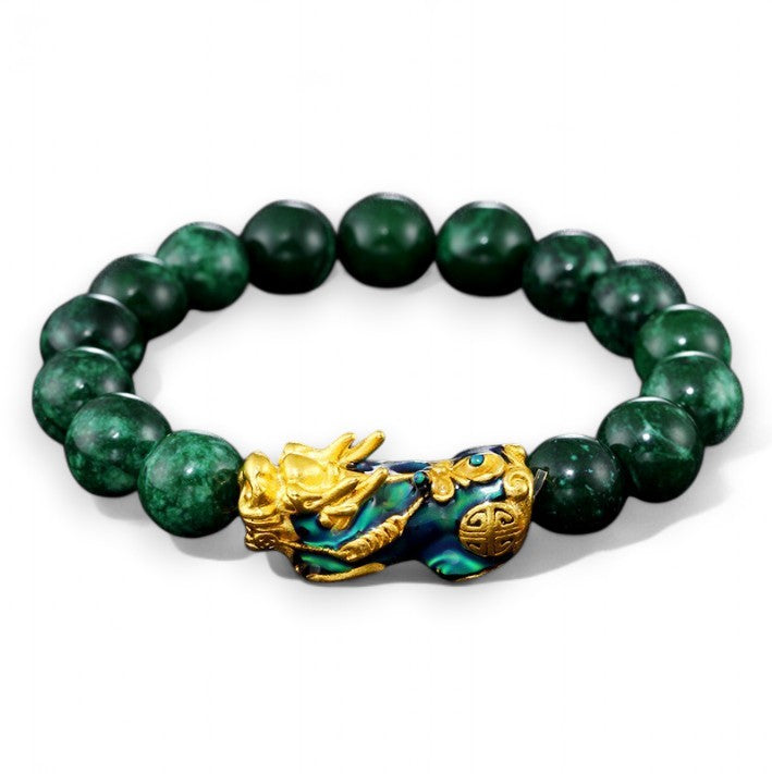 Green Jade Gold Pixiu Bracelet