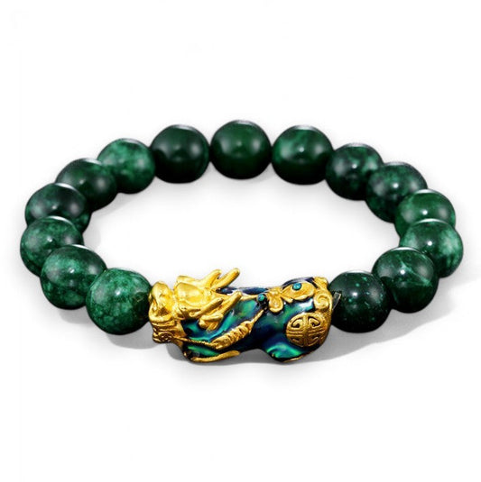 Green Jade Gold Pixiu Bracelet