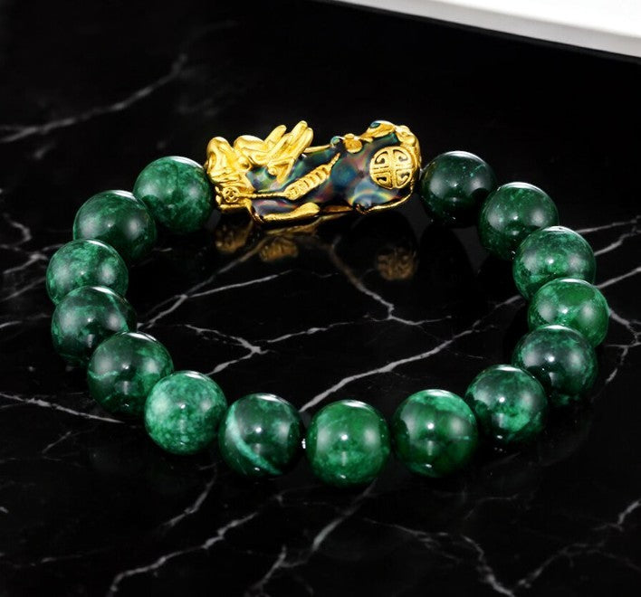 Green Jade Gold Pixiu Bracelet