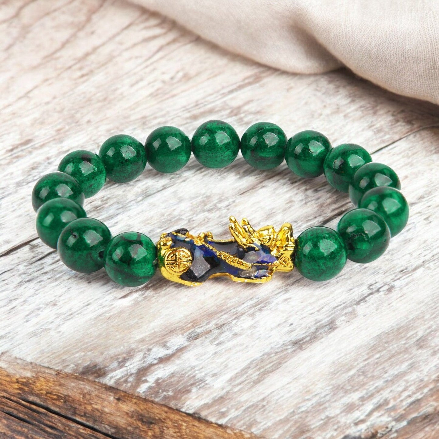 Green Jade Gold Pixiu Bracelet