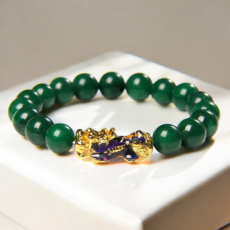 Green Jade Gold Pixiu Bracelet