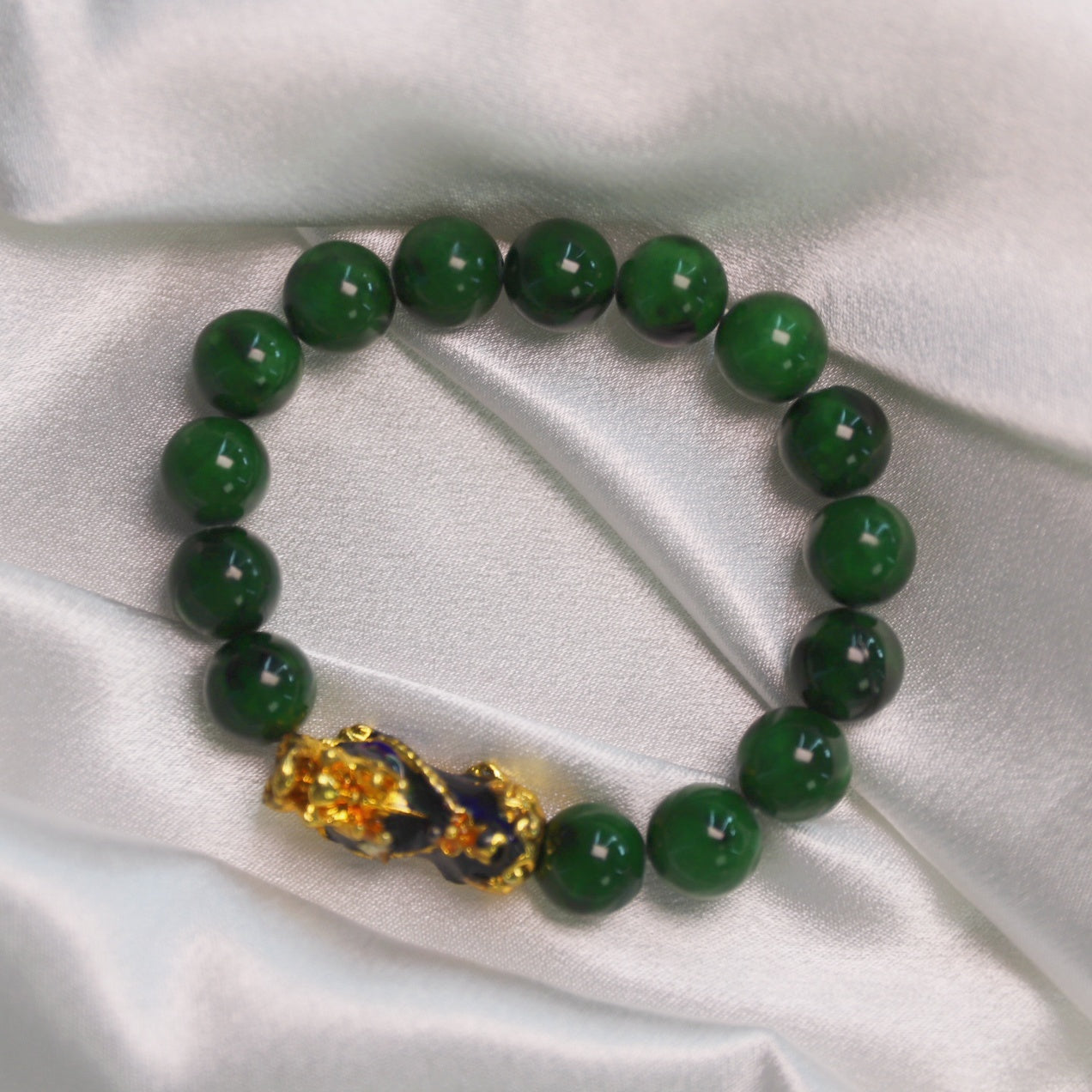 Green Jade Gold Pixiu Bracelet