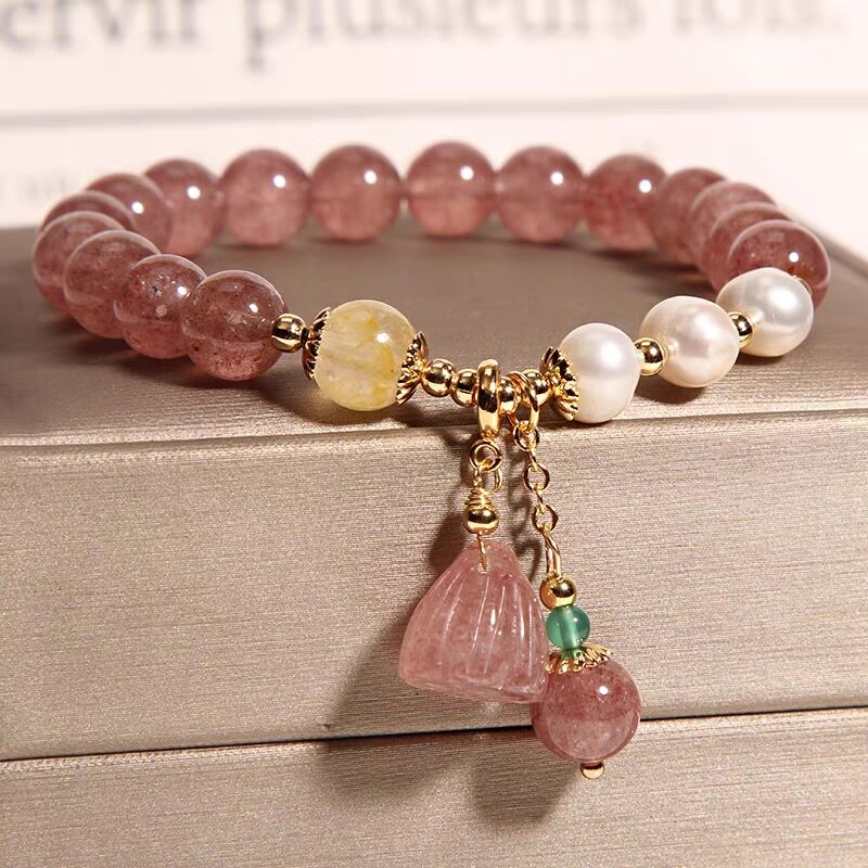 Strawberry Crystal Lotus Bracelet