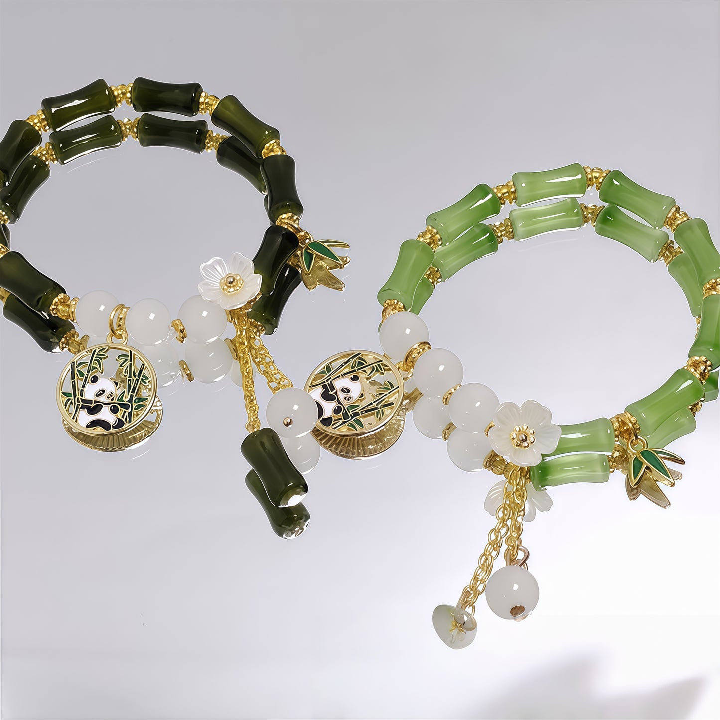 Chinese Panda Peach Blossom Lucky Bamboo Bracelet