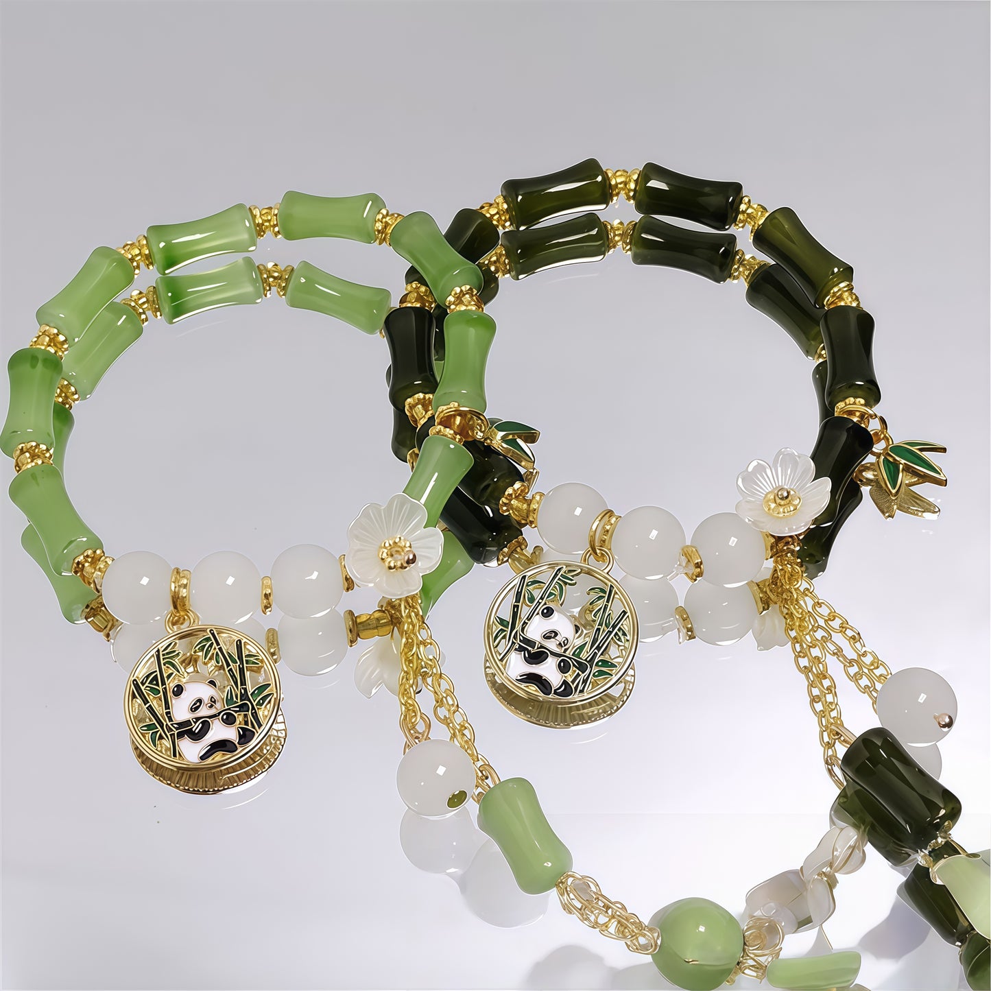 Chinese Panda Peach Blossom Lucky Bamboo Bracelet