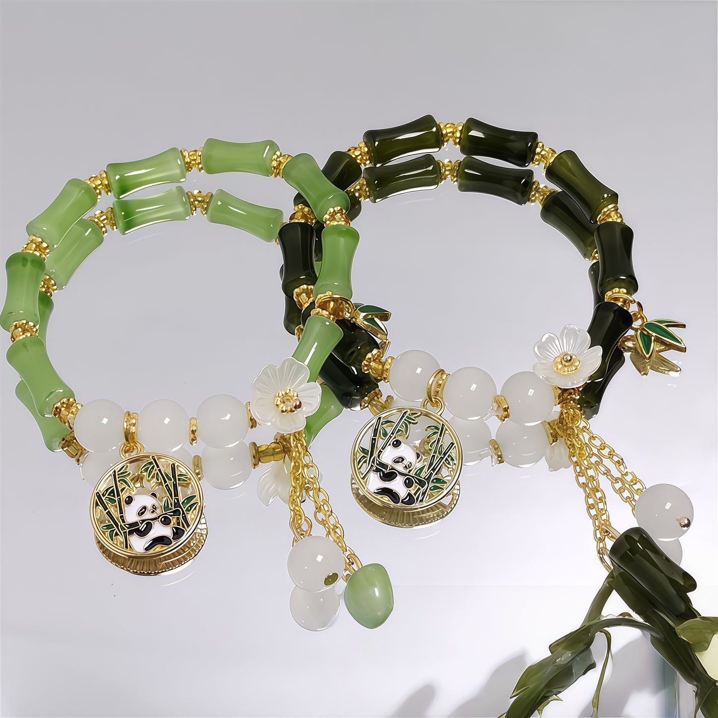 Chinese Panda Peach Blossom Lucky Bamboo Bracelet