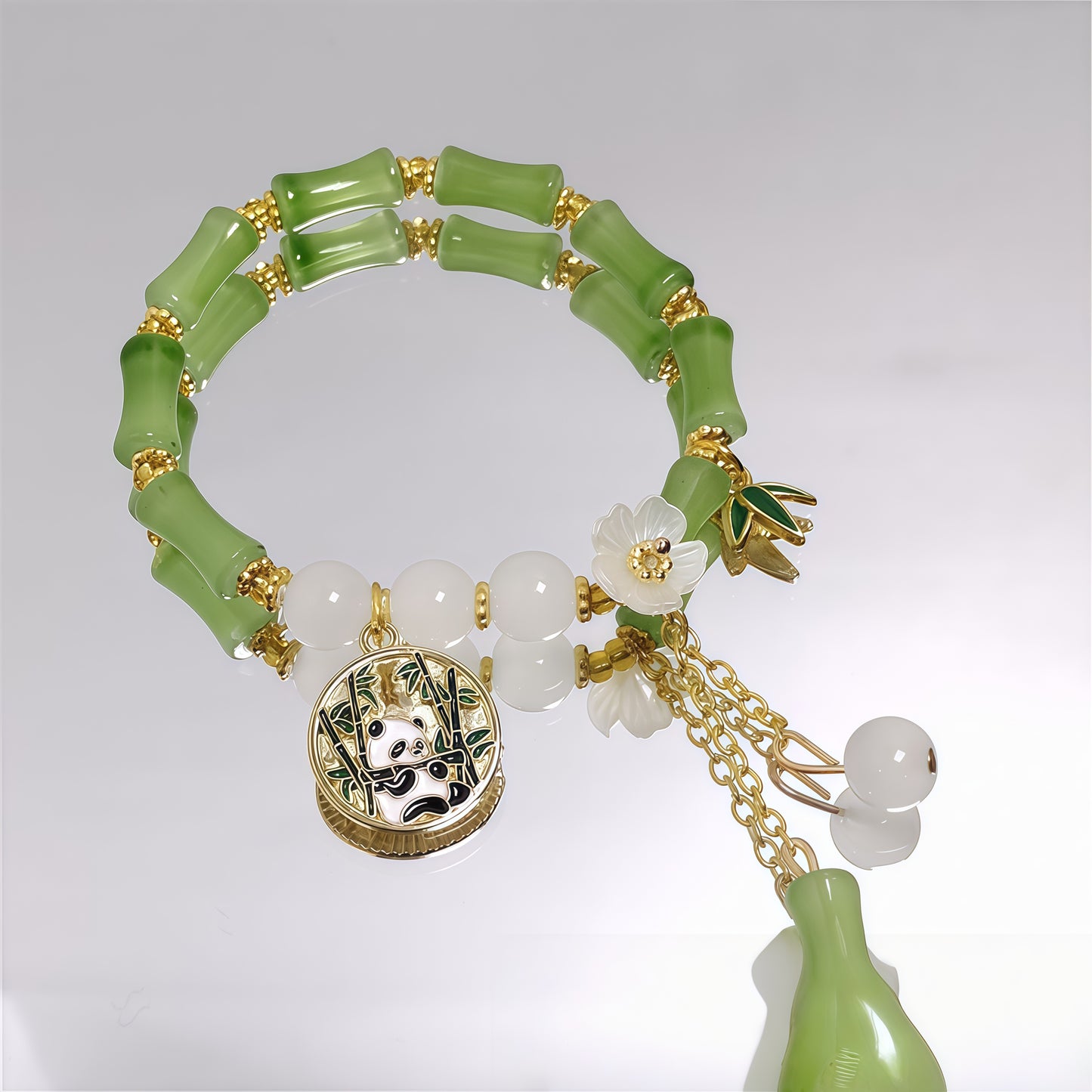Chinese Panda Peach Blossom Lucky Bamboo Bracelet