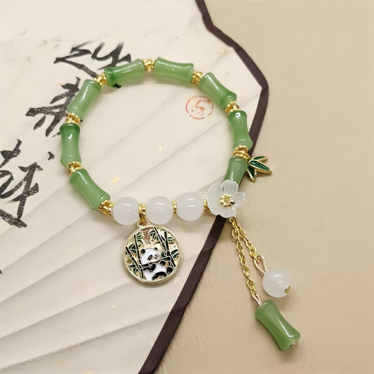 Chinese Panda Peach Blossom Lucky Bamboo Bracelet