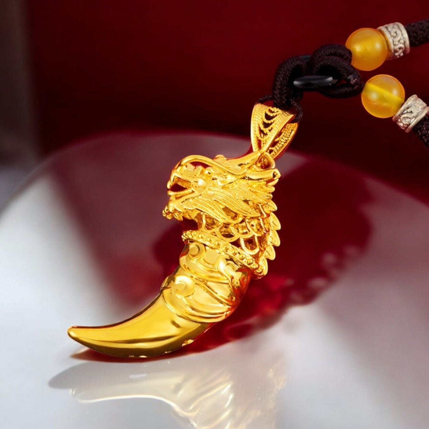 Lucky Dragon Wolf Tooth Pendant Necklace