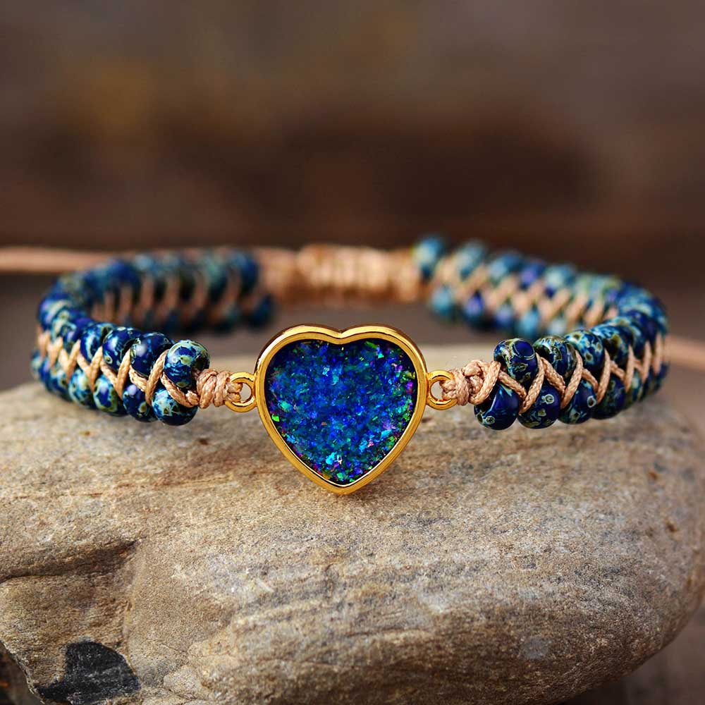 Heart Gemstone Braided Bracelet