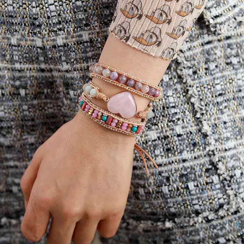 Rose Quartz Heart Wrap Bracelet