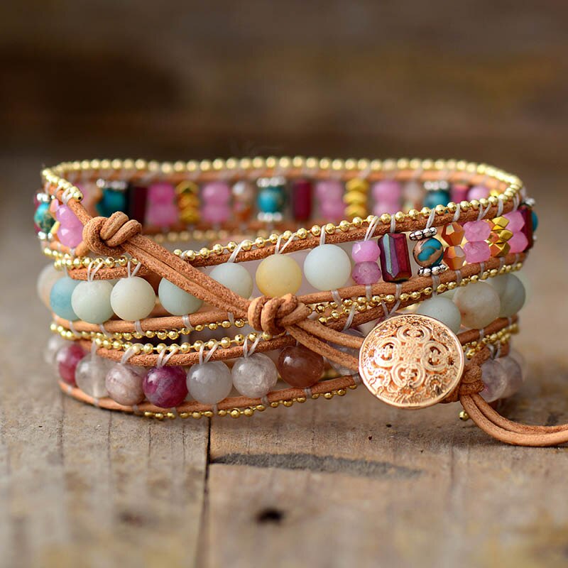 Rose Quartz Heart Wrap Bracelet