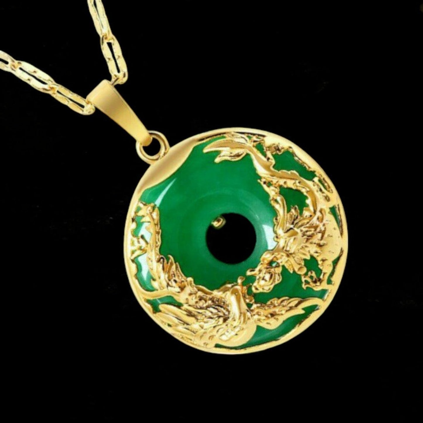 Natural Jade Dragon and Phoenix Necklace
