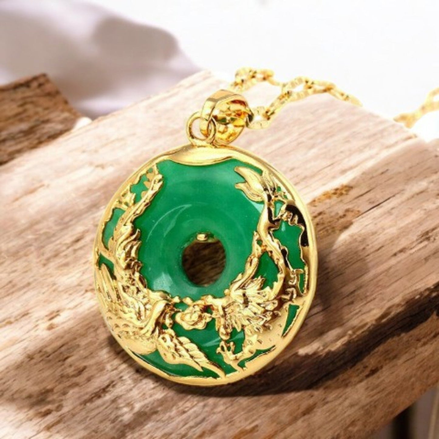 Natural Jade Dragon and Phoenix Necklace