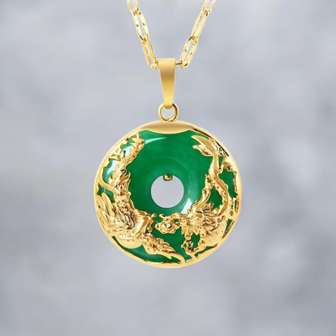 Natural Jade Dragon and Phoenix Necklace