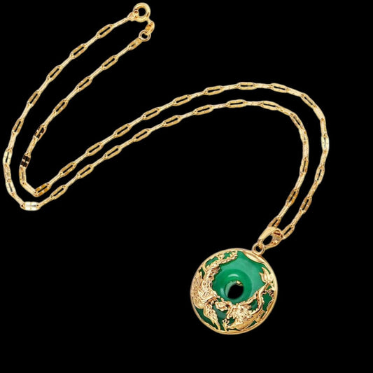 Natural Jade Dragon and Phoenix Necklace