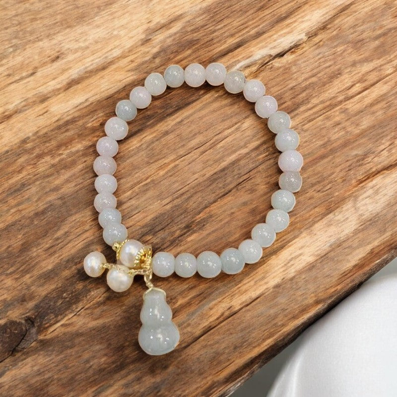 Natural Light Green Jade Pearl Gourd Bracelet