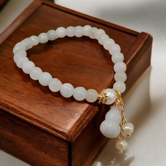 Natural Light Green Jade Pearl Gourd Bracelet