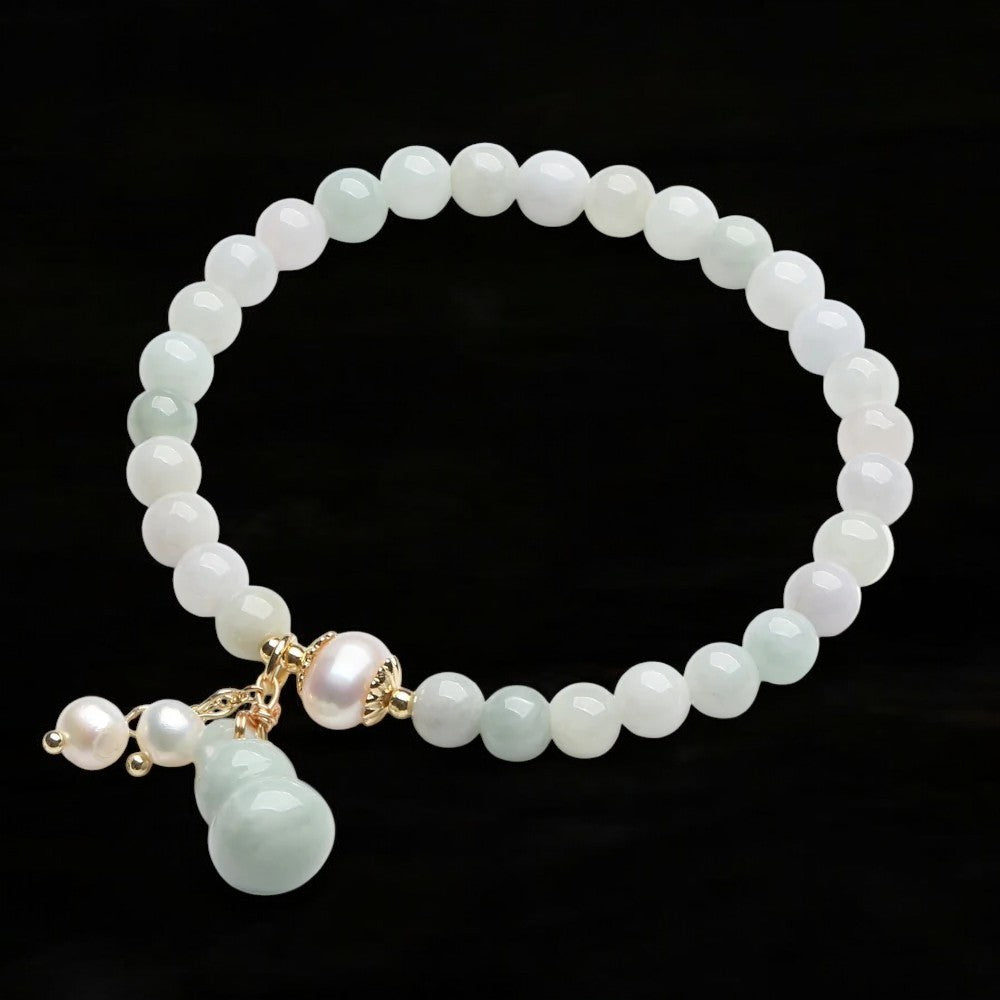 Natural Light Green Jade Pearl Gourd Bracelet