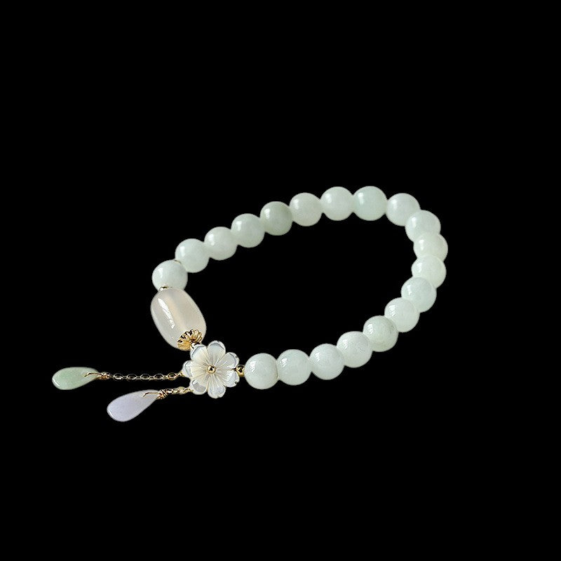 Natural White Jade Flower Pendant Luck Bracelet