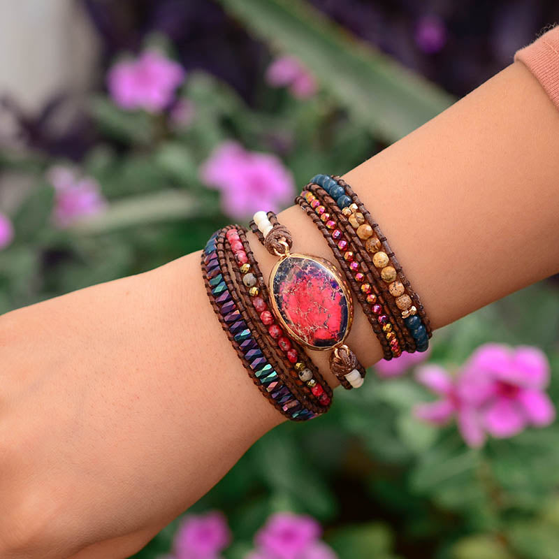 Pulsera Envolvente de Jaspe Imperial Fuego