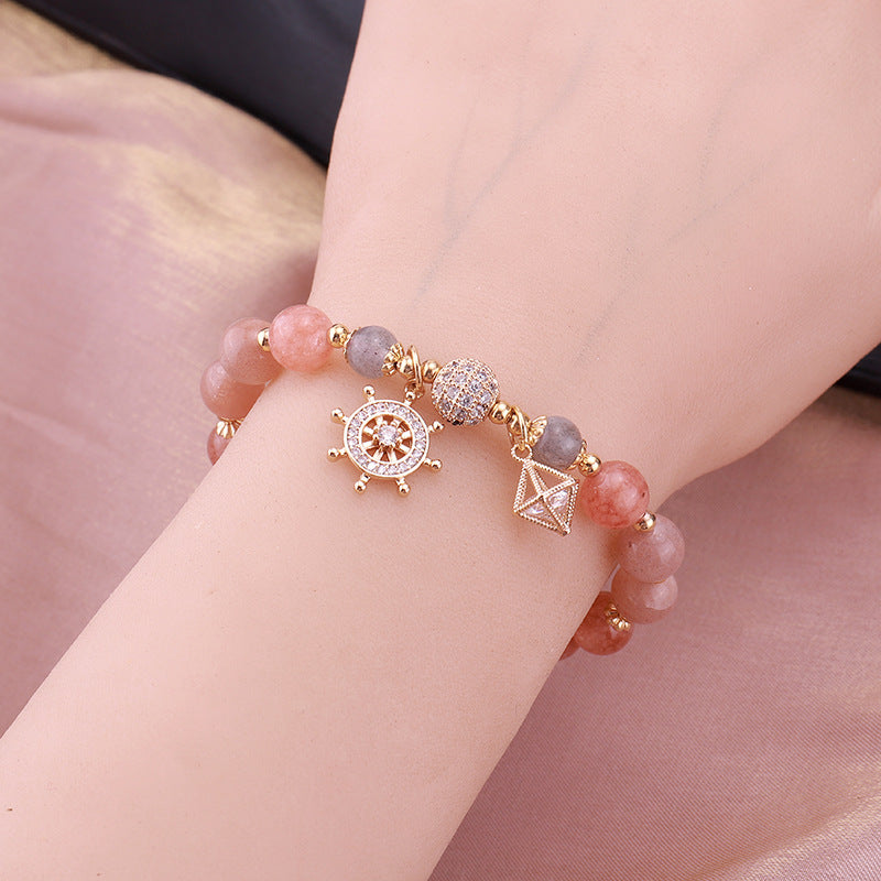 Pirate Ship Strawberry Crystal Moonstone Bracelet