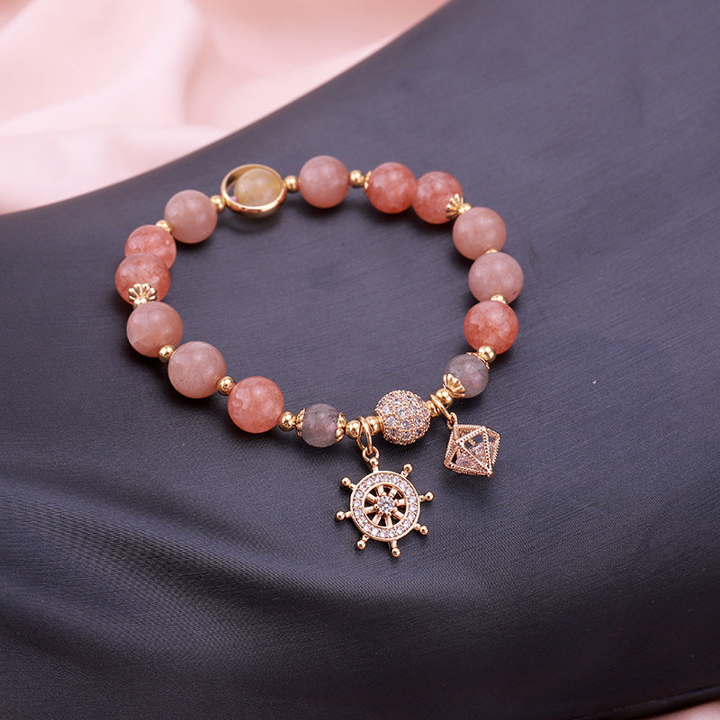 Pirate Ship Strawberry Crystal Moonstone Bracelet