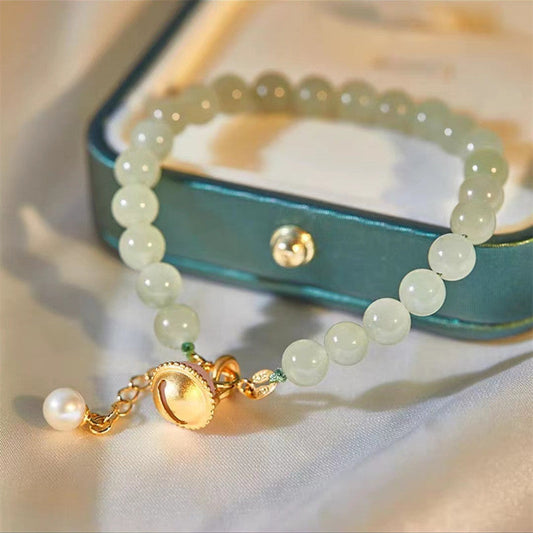 Bell Cat • Natural Emerald Jade stone Bracelet
