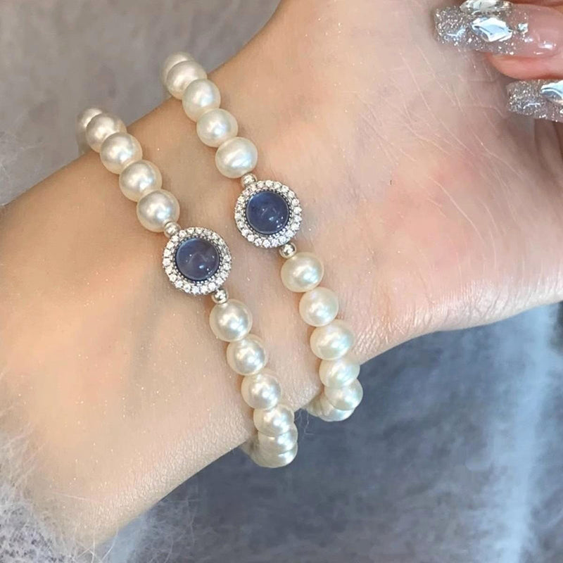 Round Bead Crystal Natural Freshwater Pearl Bracelet