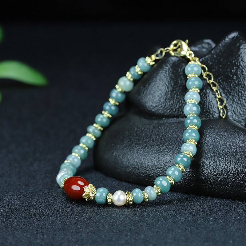 Red Agate & Emerald Jade stone Bracelet