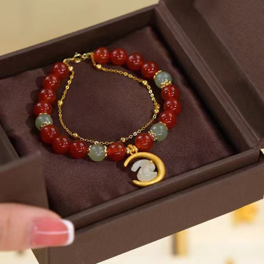 Natural Red Agate • Moon Rabbit Bracelet