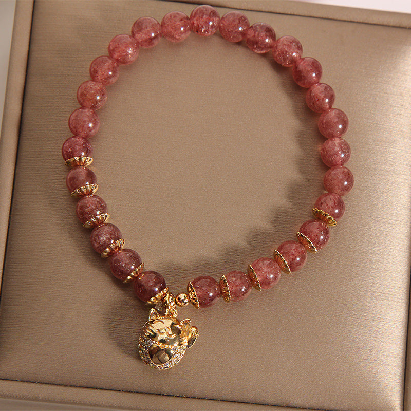 Lucky Cat • Strawberry Crystal Bracelet