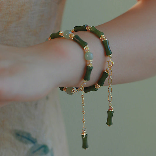 Natural Emerald Jade stone Bamboo Bracelet