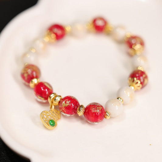 Retro gourd gold foil glass bead bracelet