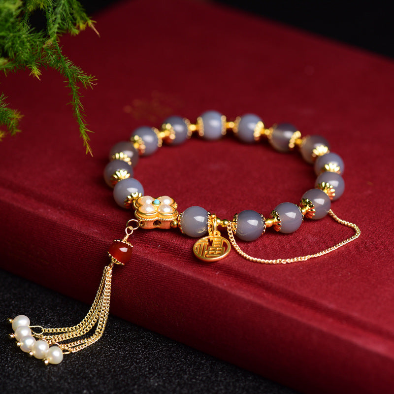 Natural Grey Agate Tassel Bracelet