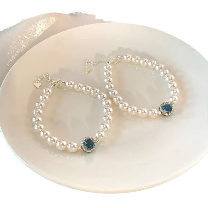 Round Bead Crystal Natural Freshwater Pearl Bracelet