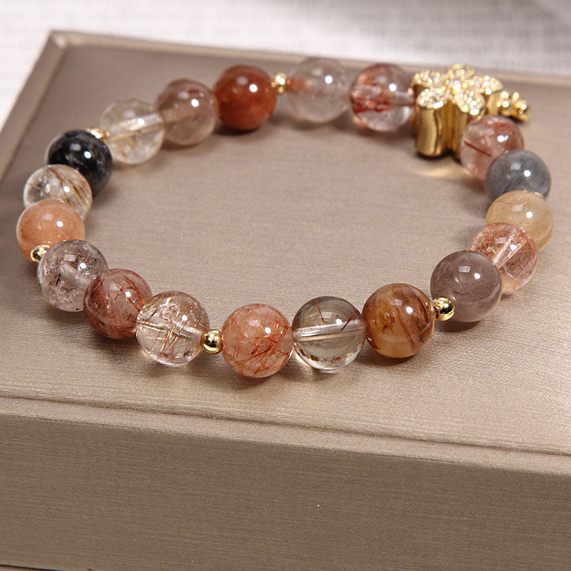 Natural Titanium Crystal Five Petal Flower Bracelet
