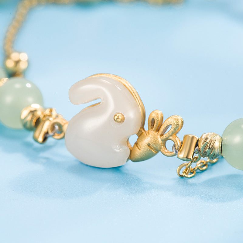 little white rabbit Emerald Jade stone bracelet