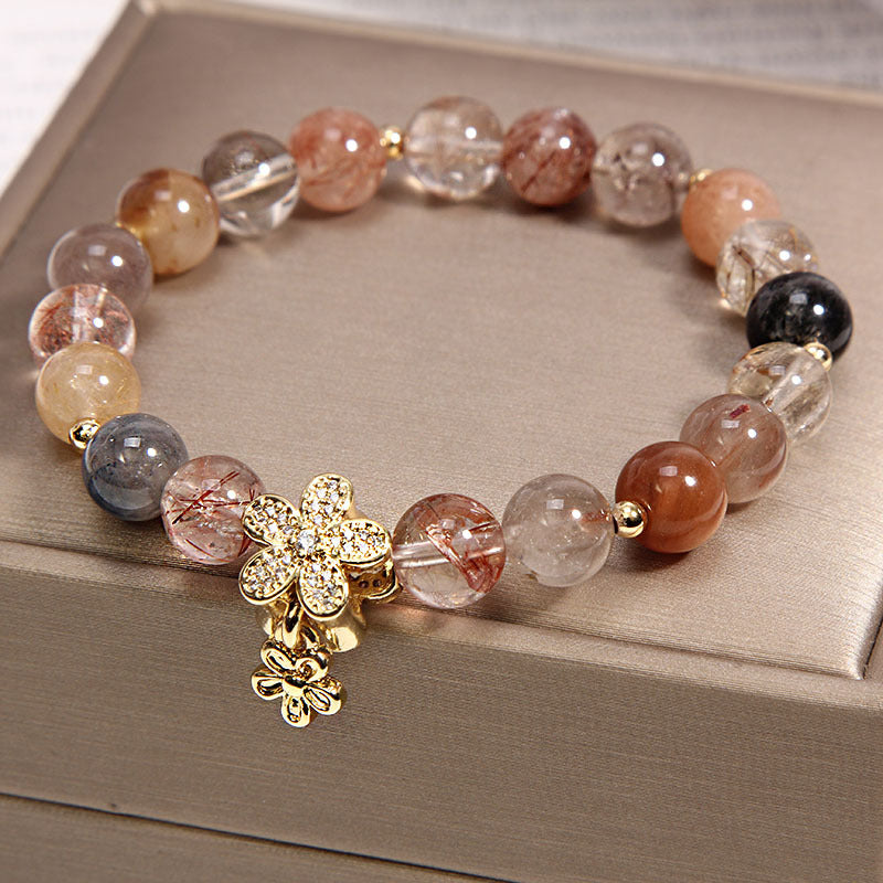 Natural Titanium Crystal Five Petal Flower Bracelet