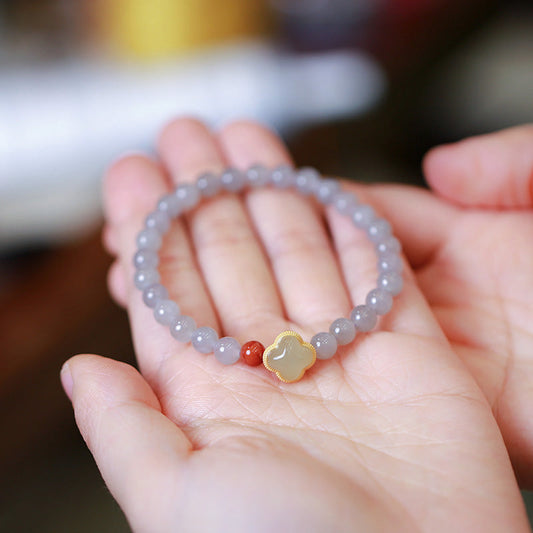 Four Leaf Clover • Smoked Purple Jade Blacelet