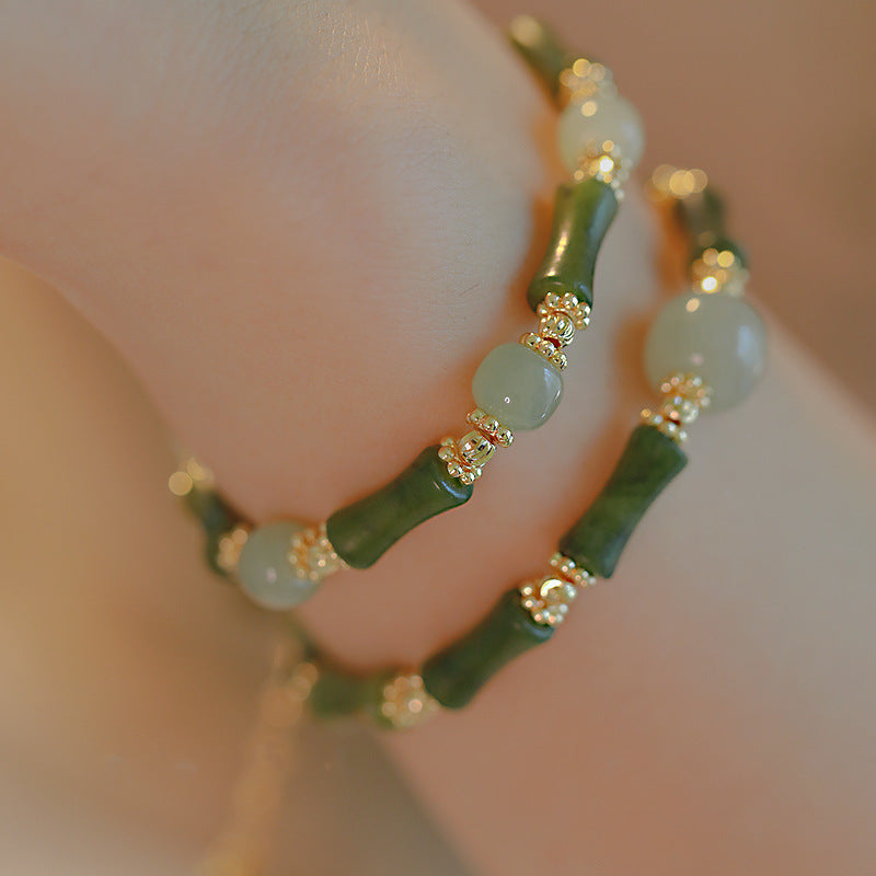 Natural Emerald Jade stone Bamboo Bracelet