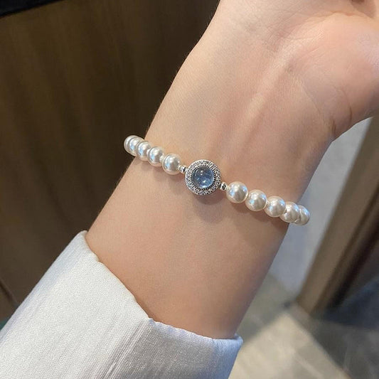 Round Bead Crystal Natural Freshwater Pearl Bracelet