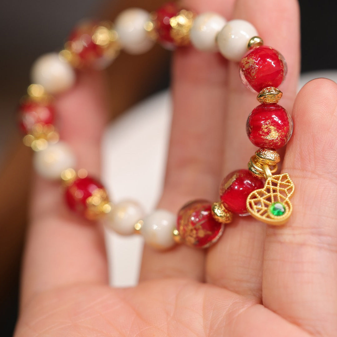 Retro gourd gold foil glass bead bracelet