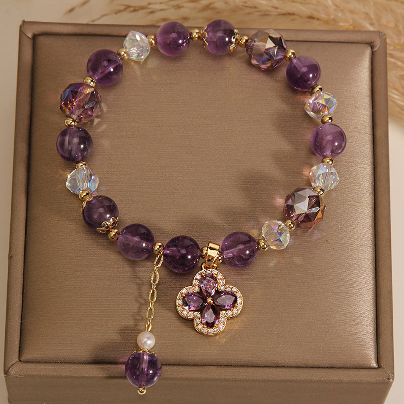 Trébol de cuatro hojas · Pulsera de amatista