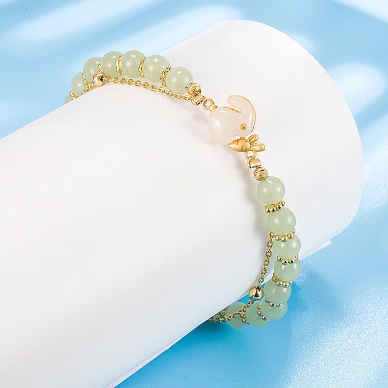 little white rabbit Emerald Jade stone bracelet