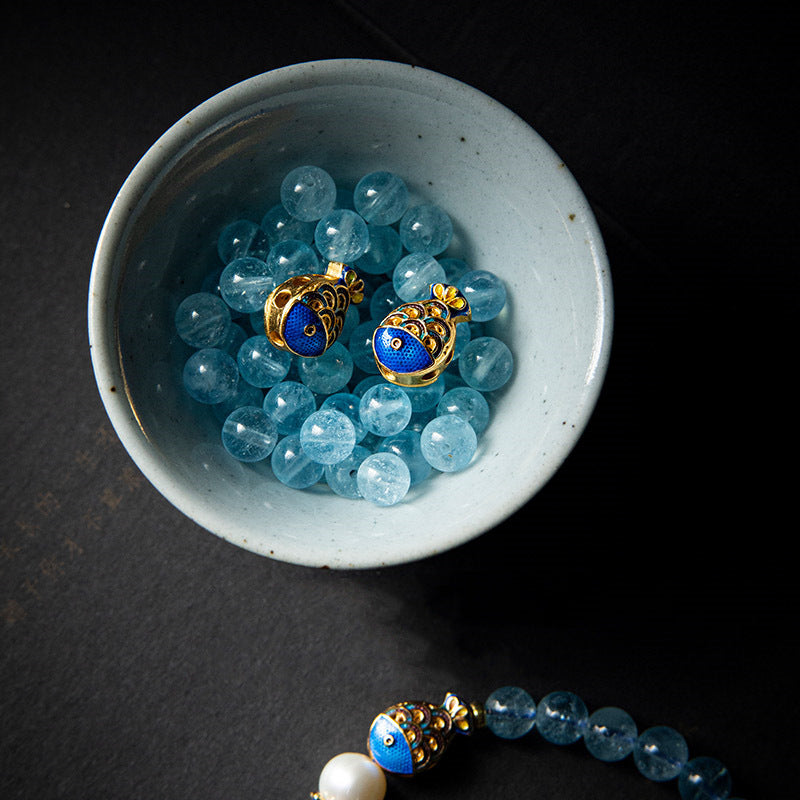Pulsera de aguamarina brasileña y lapislázuli